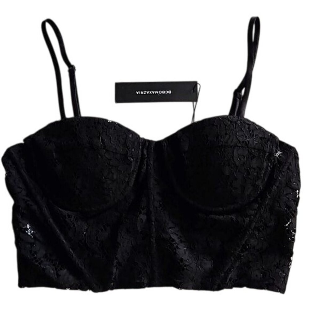 BCBGMaxAzria Black Lace Bustier Crop Top